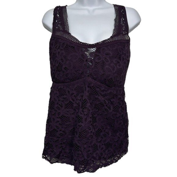 BECCA by Rebecca Virtue Crochet Purple Tankini Swimsuit Size 2X (20-22) EUC 1377 - Picture 1 of 7